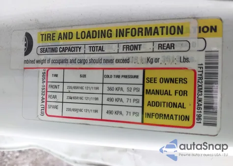 2018 Ford Transit-250 z USA, uszkodzony, nr VIN 1FTYR2XM3JKA61961